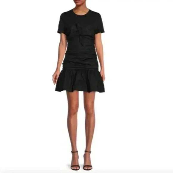 Tanya Taylor Peyton Knot Mini Dress, XS; Retro Ruched 80s Inspired Eras Dress - Picture 1 of 15